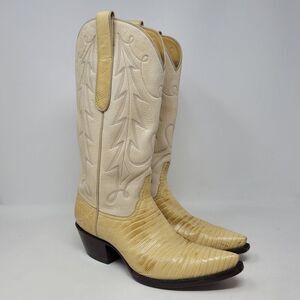 Tres Outlaws Boots Womens 8C Bone Teju Lizard Calf Leather Cowboy Western Exotic